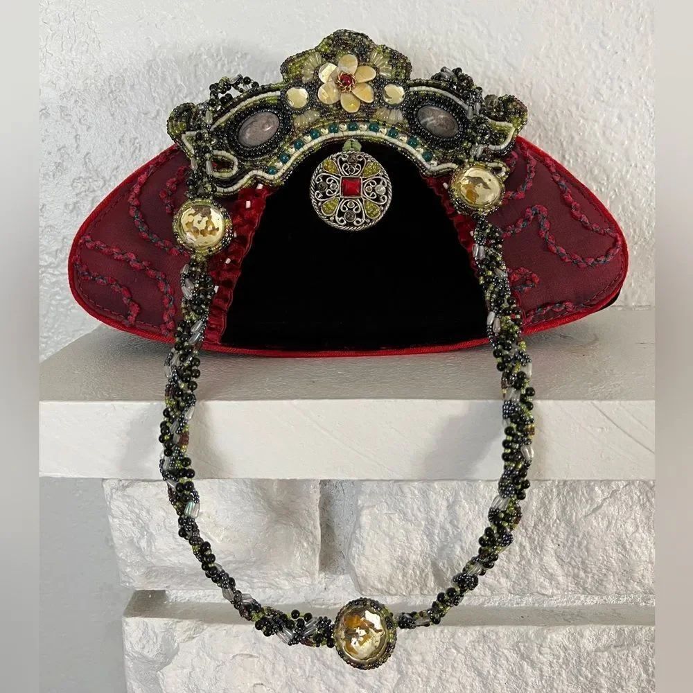 Vintage retro Mary Frances burgundy velvet embellished goth evening Y2K bag